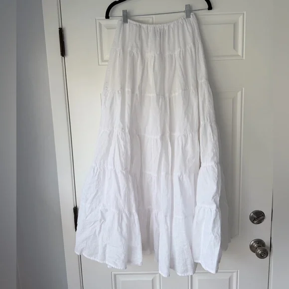 Dissh White Tiered Maxi Skirt Size 2 xs linen blend elastic waist long lined - Picture 2 of 4